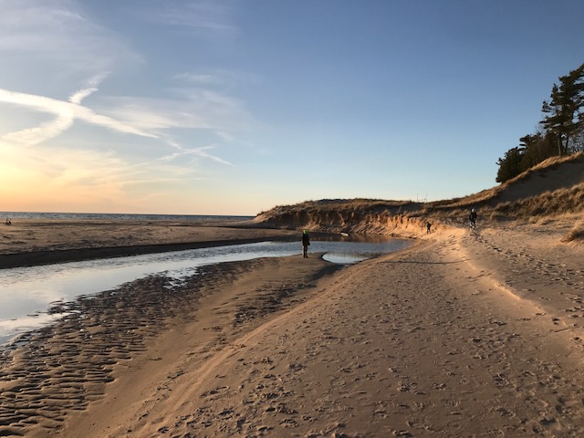 Outlet Beach near Whispering Surf Campground at Bass Lake in Pentwater Michigan